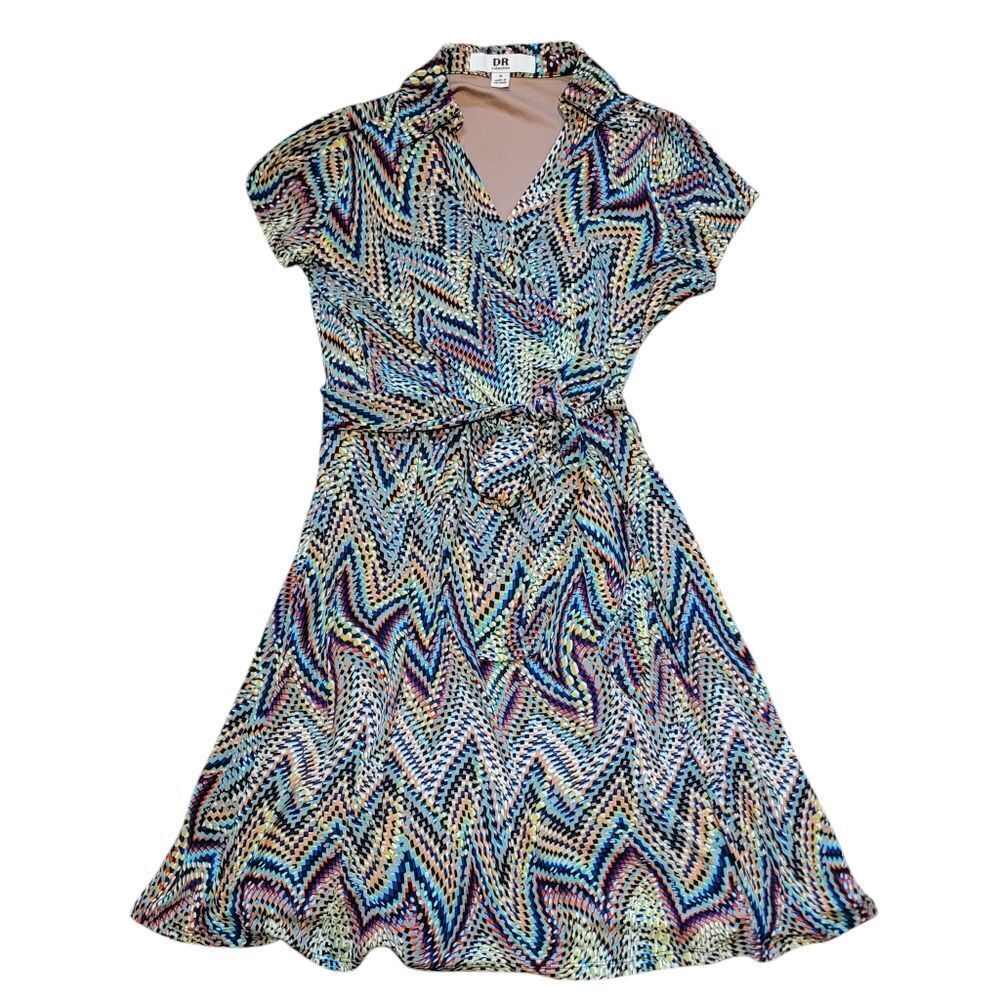 Retro Chevron Faux Wrap Dress